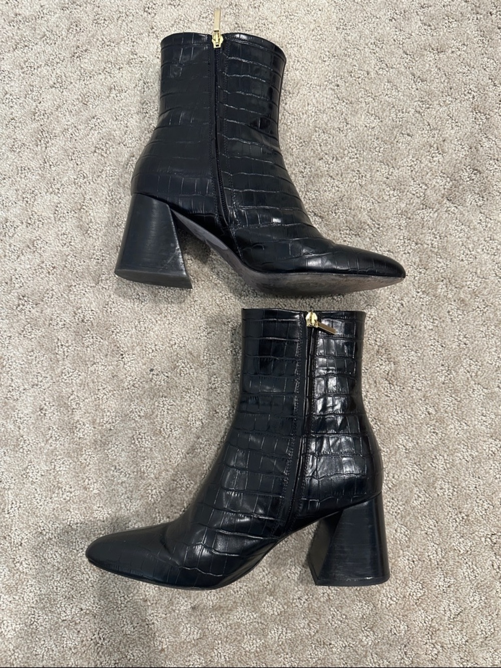 Women's Black Croc-Embossed Pointed Ankle Booties - Picture 2 of 7